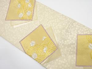 アンティーク　色紙に荒波・花模様織り出し袋帯（着用可）